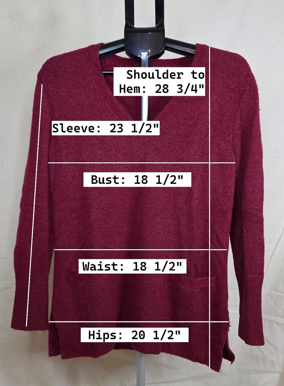 J.Crew | Merino Wool Blend V-Neck Sweater| Maroon | Pockets | Small - Picture 3 of 12